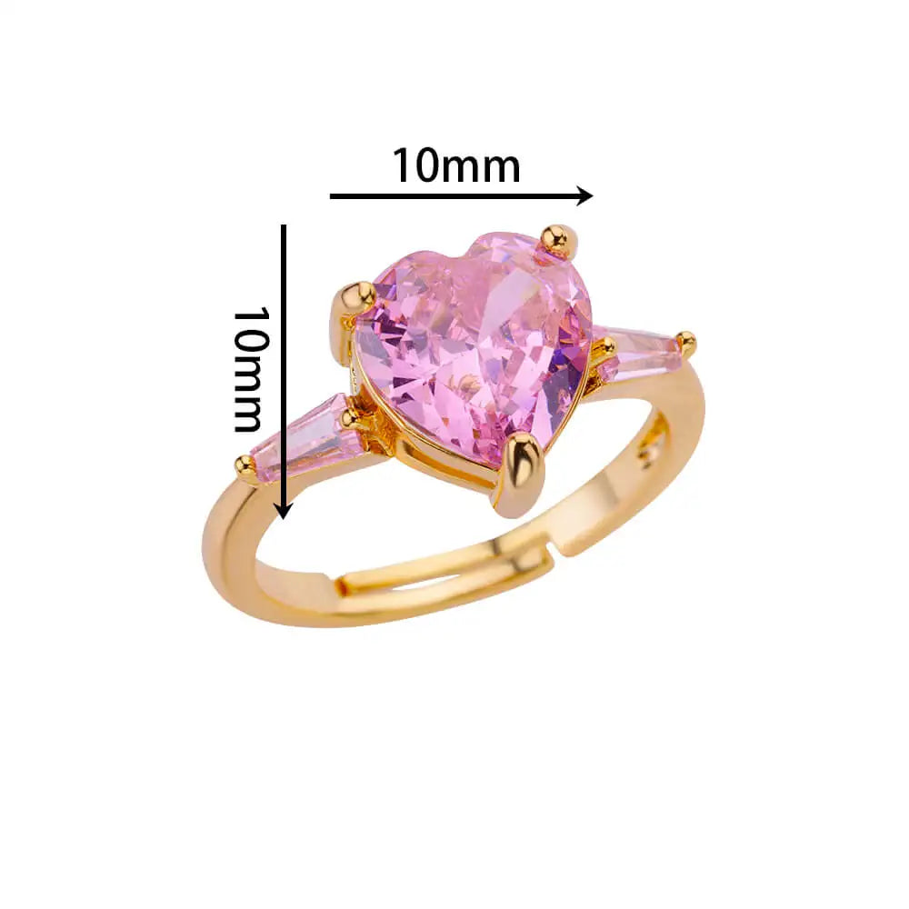 Rosafarbene Zirkon-Herzringe für Damen Vergoldeter Edelstahl Verstellbarer Herzring 2023 Trend Hochzeits-Ästhetik Schmuck Geschenk