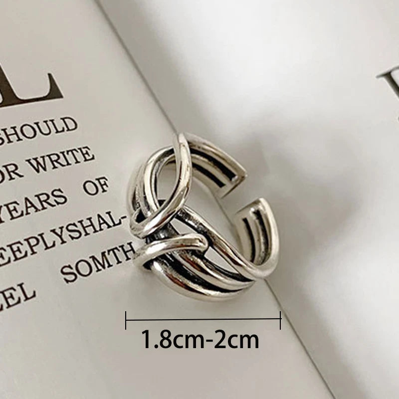 Anillo Nudo Cadena Plata de Ley 925 para Mujer, Anillo Ancho de Diseño Geométrico Rock Punk, Regalo de Joyería, Venta al por Mayor y Dropshipping