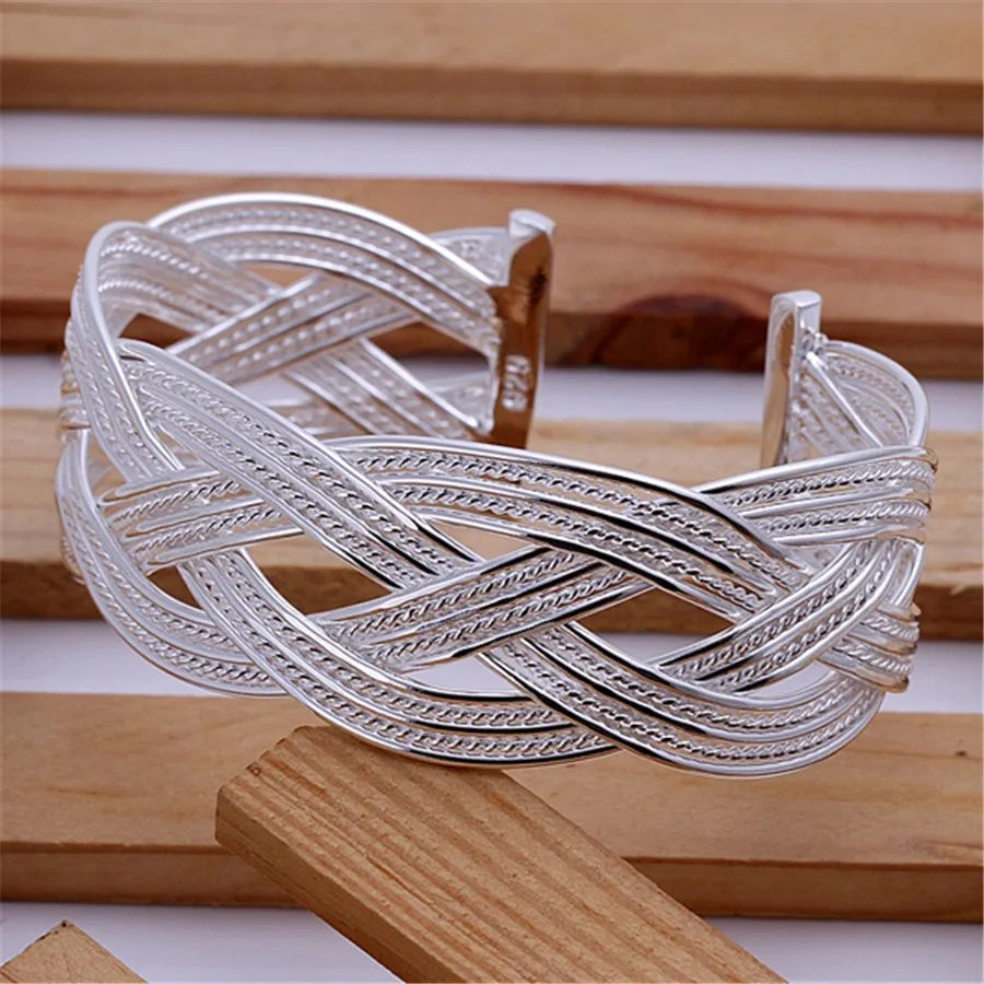 Großhandel Feine 925 Sterlingsilber Armreifen Armband Charms Herz Offen für Frauen Damen Schmuck Anpassung Manschette Hochzeitsgeschenk