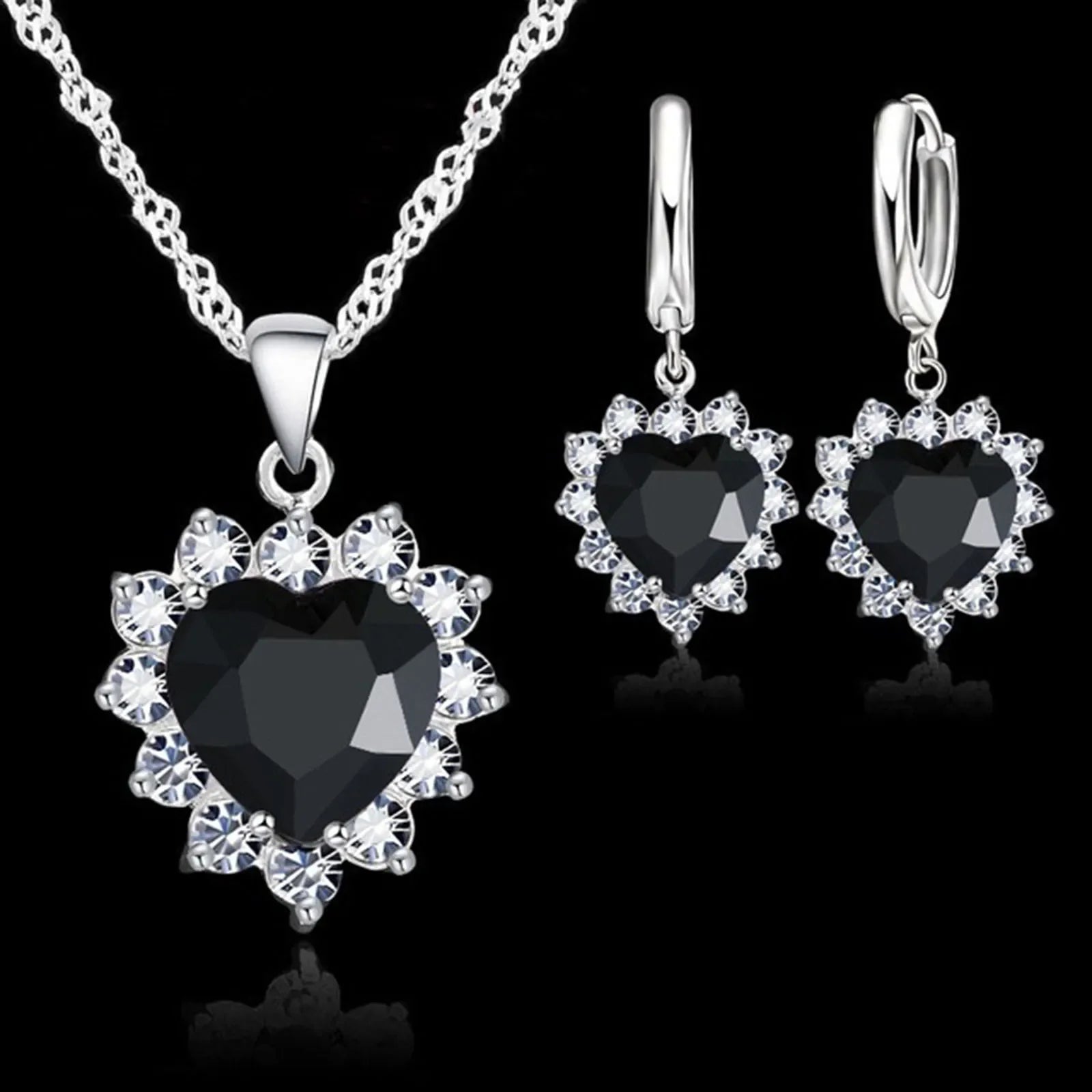 Conjuntos de Joyas para Boda, Compromiso, Aniversario, Regalo, Color Plata 925, Pendiente de Corazón Estampado, Pendientes de Aro para Mujeres y Niñas, Venta Superior