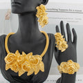 African Fashion Flower Jewelry Set for Women Luxury Gold Color India Big Hig Quality Earrring Necklace Bangle Ring Bride  Gif