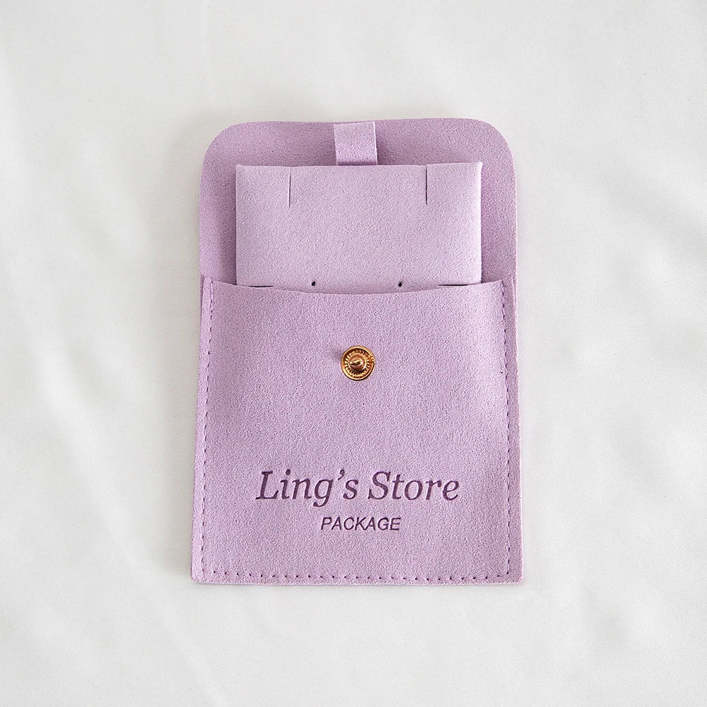 20/50/100Sets Personalized Logo Jewelry Microfiber Snap Bag 8x8cm Button Pouch Insert Luxury 6x6cm Cards Can Debossed Print Name