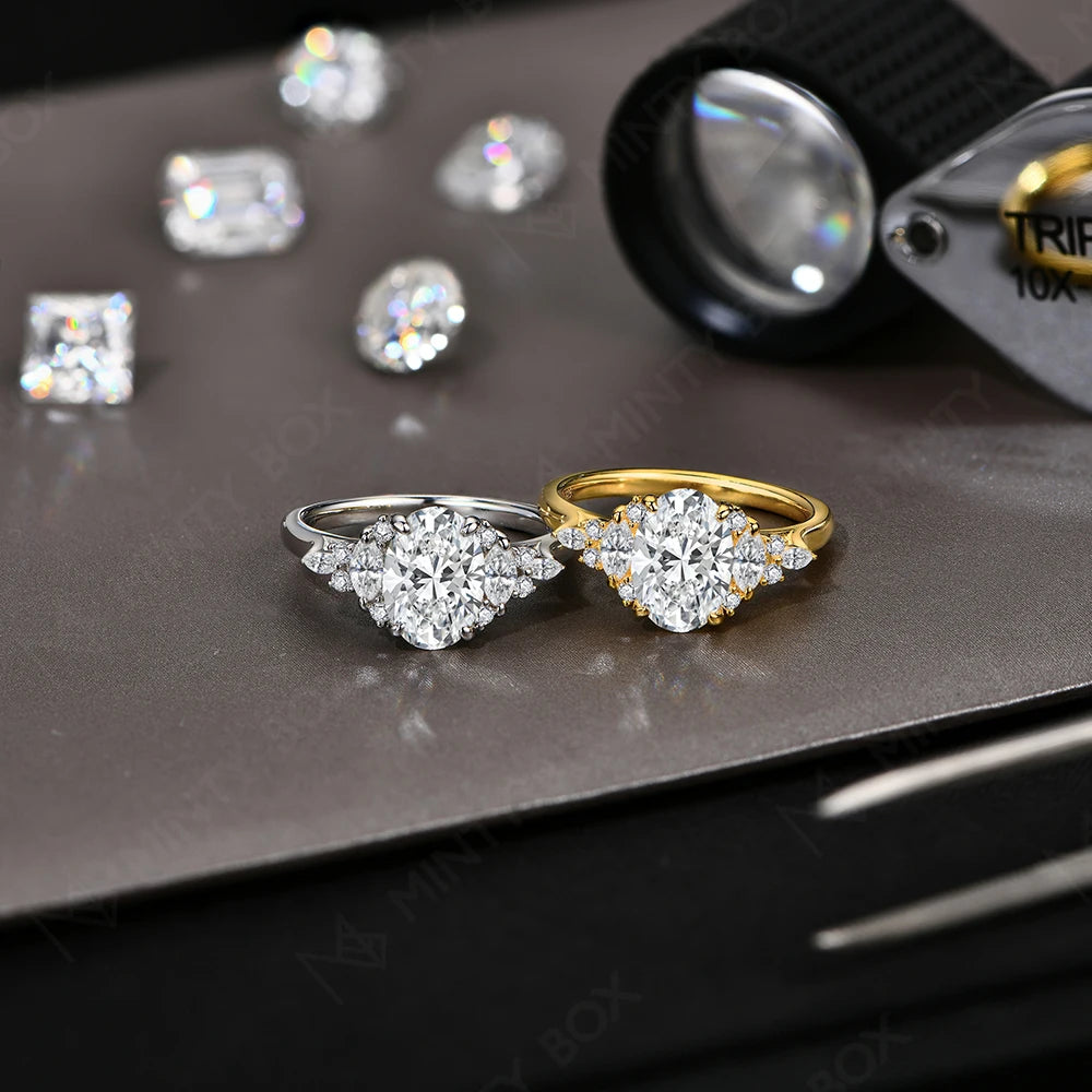 MINTYBOX 3,0 ct im Labor gezüchteter Diamant Verlobungsring S925 Sterling Silber Oval Moissanit Ringe für Damen 18K vergoldeter Schmuck