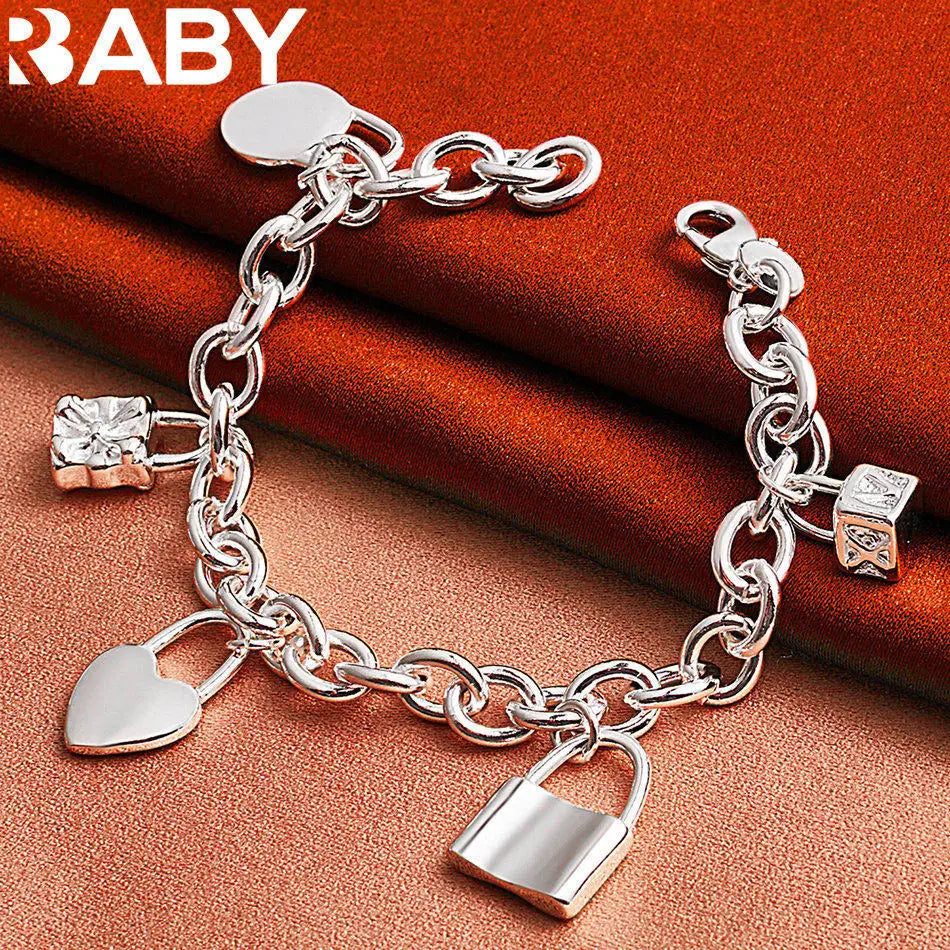 URBABY 925 Sterling Silber Schloss Anhänger Armbänder für Frauen Hochzeit Party Jahrestag Geschenk Mode Edler Schmuck