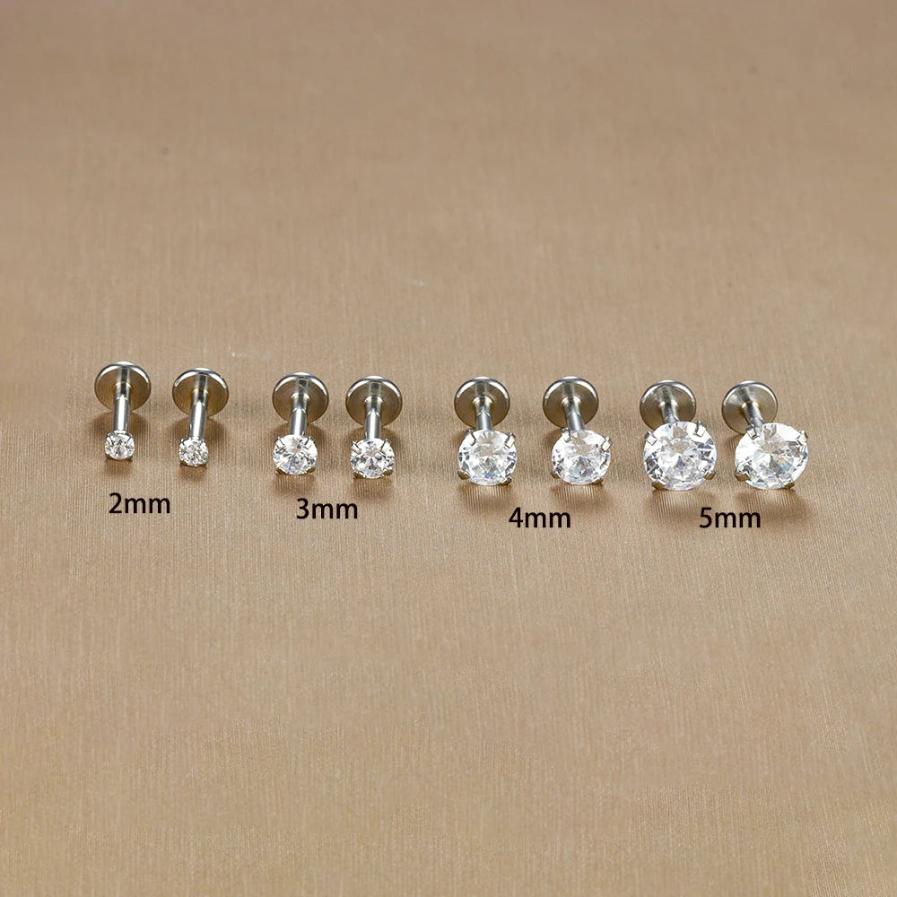 2PC Labret Tragus Stud Earrings 16G Surgical Stainless Steel CZ Crystal  Monroe Helix Cartialge Conch Medusa Lip Body Piercing