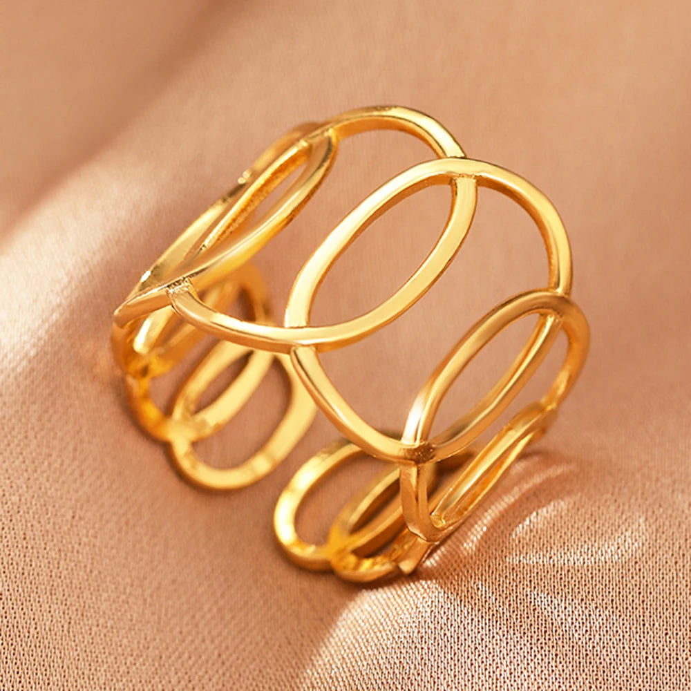Edelstahlringe Vintage Exquisit Hohl Einstellbare Offene Statement-Ringe Leichte Luxus-Mode-Ringe für Frauen Schmuck Neu