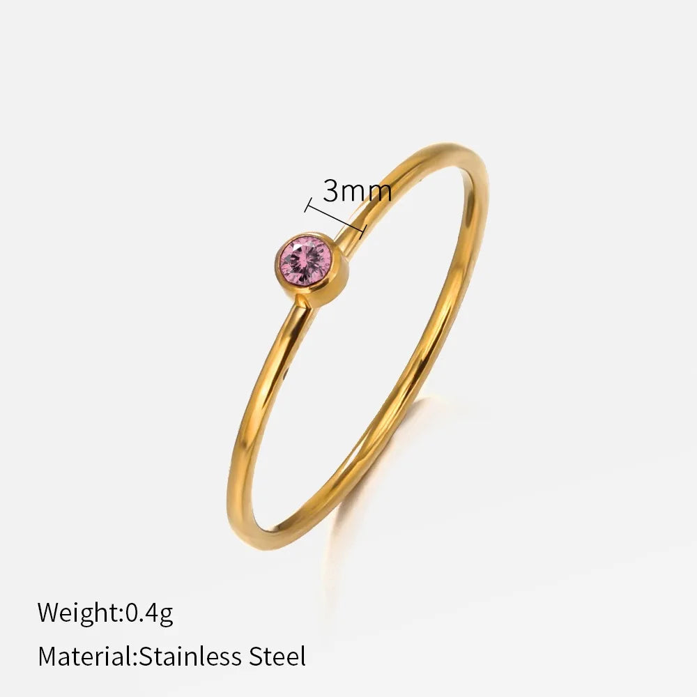 316 Edelstahl Geburtssteinring Gold Farbe Einfacher Modestil Für Frauen Festliche Party Geschenk Schmuck Dropshipping