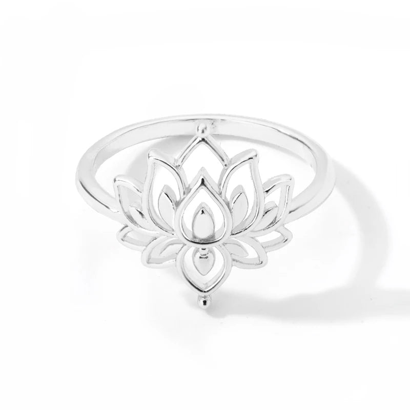 Edelstahl Lotusblumenring für Frauen, goldfarben, Vintage-Stein, Opal, ovaler Blumenring, modischer ästhetischer Schmuck, Geschenk