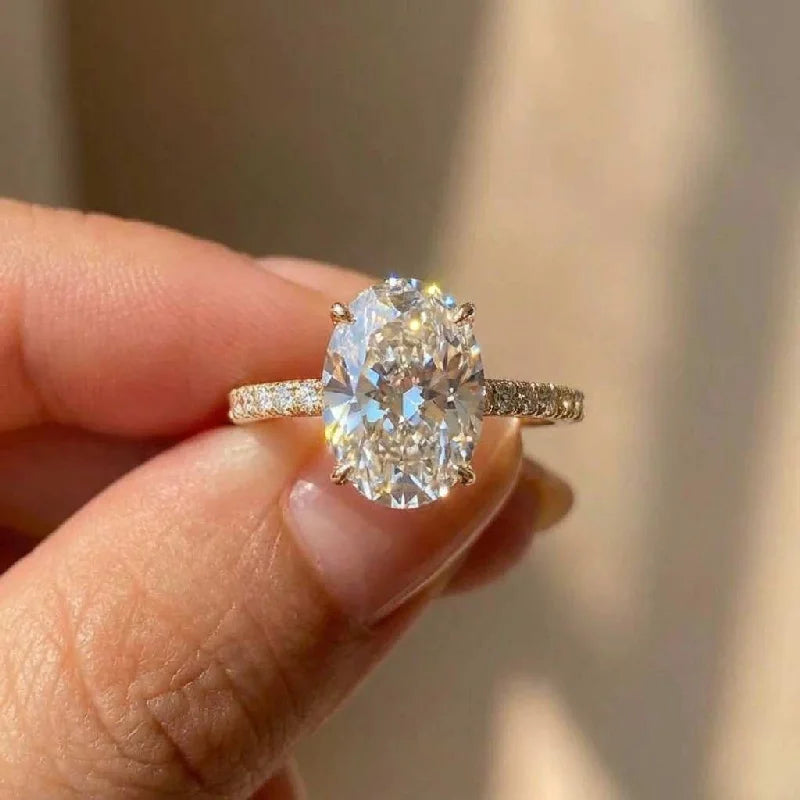 925 Sterling Silber Zirkon Wunderschöne Glänzende Ovale Steinringe für Frauen Geschenk Verlobung Hochzeit Luxus Hochwertiger Feiner Schmuck