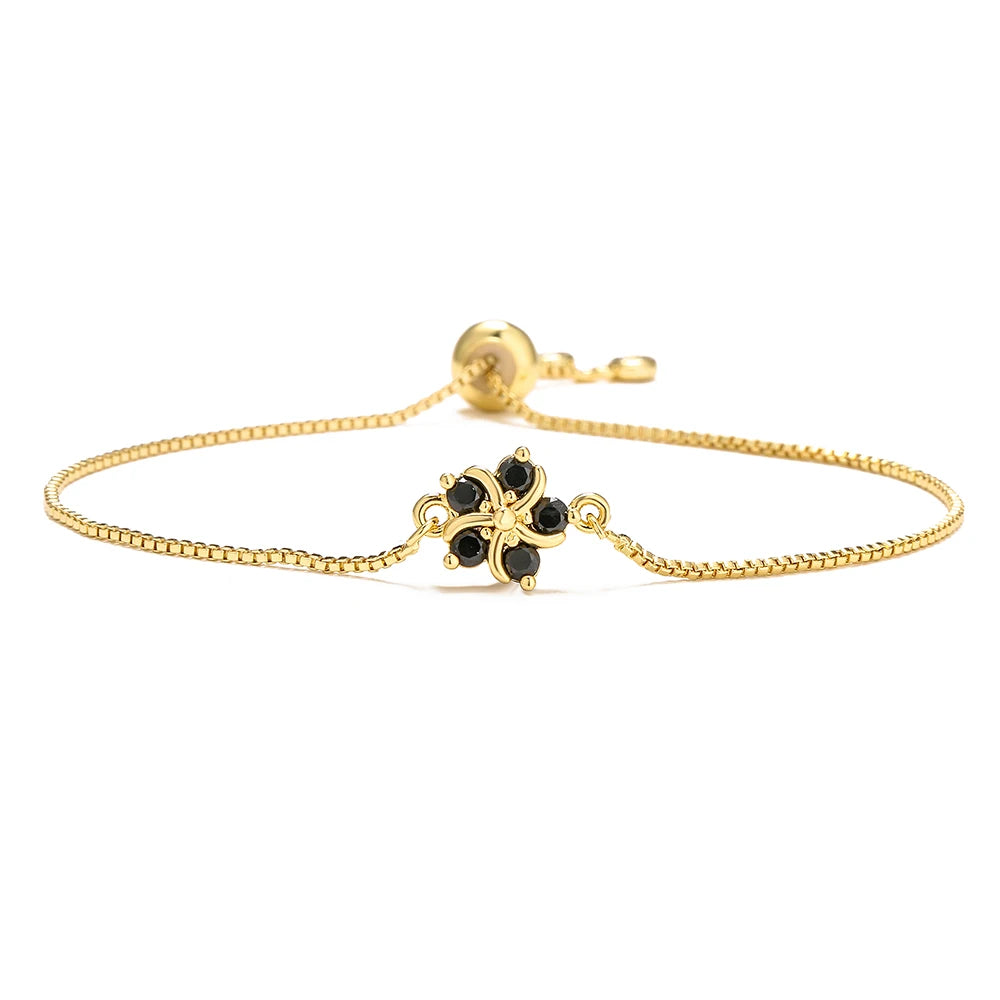 NEWBUY Mode Goldfarbe Bunte CZ Zirkon Blumen Charm Armbänder für Frauen Party Schmuck Accessoires