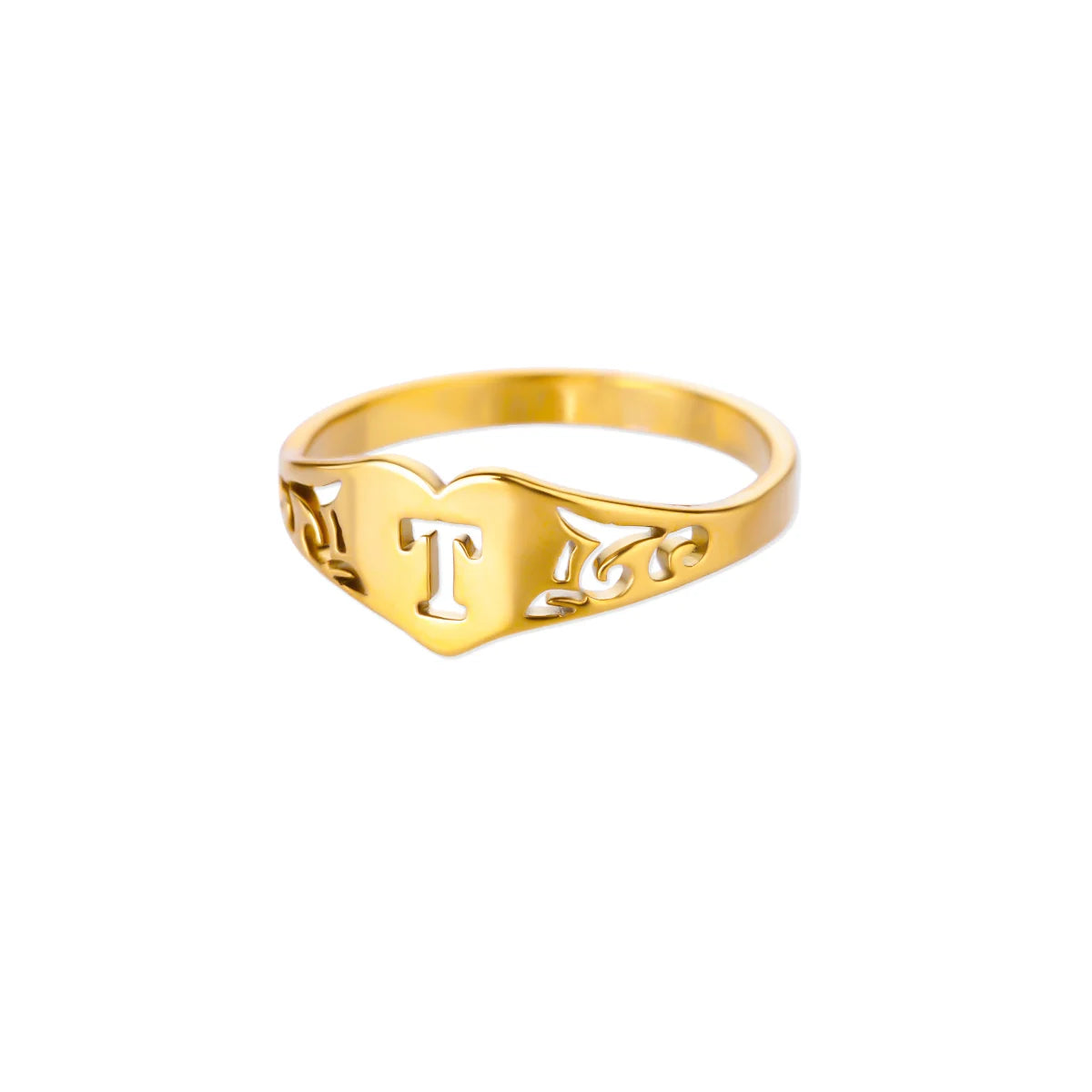 Anillos de corazón con letras iniciales huecas de moda para mujer, color dorado, acero inoxidable, anillo con letras de la A a la Z, regalo de joyería estética para boda