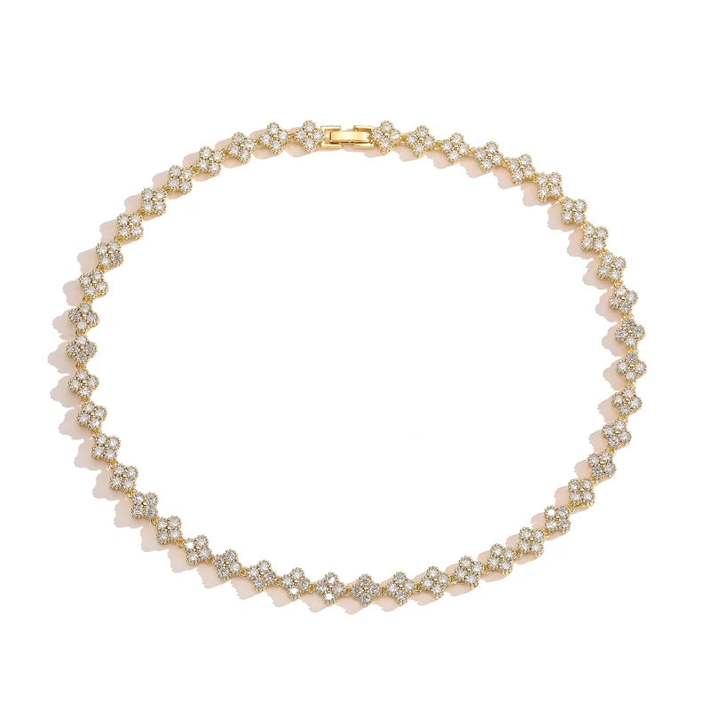 HECHENG, AAAAA Messing 18K vergoldete Blumenhalskette Armband Schmuckset, als Weihnachtsgeschenk für Frauen und die beste Freundin