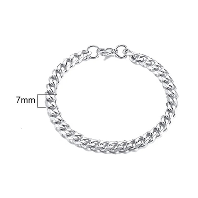 Edelstahl-Kettenarmband für Damen, 3 mm bis 9 mm, Curb Cuban Chain Armreif, Goldfarben, Unisex, stapelbarer Schmuck