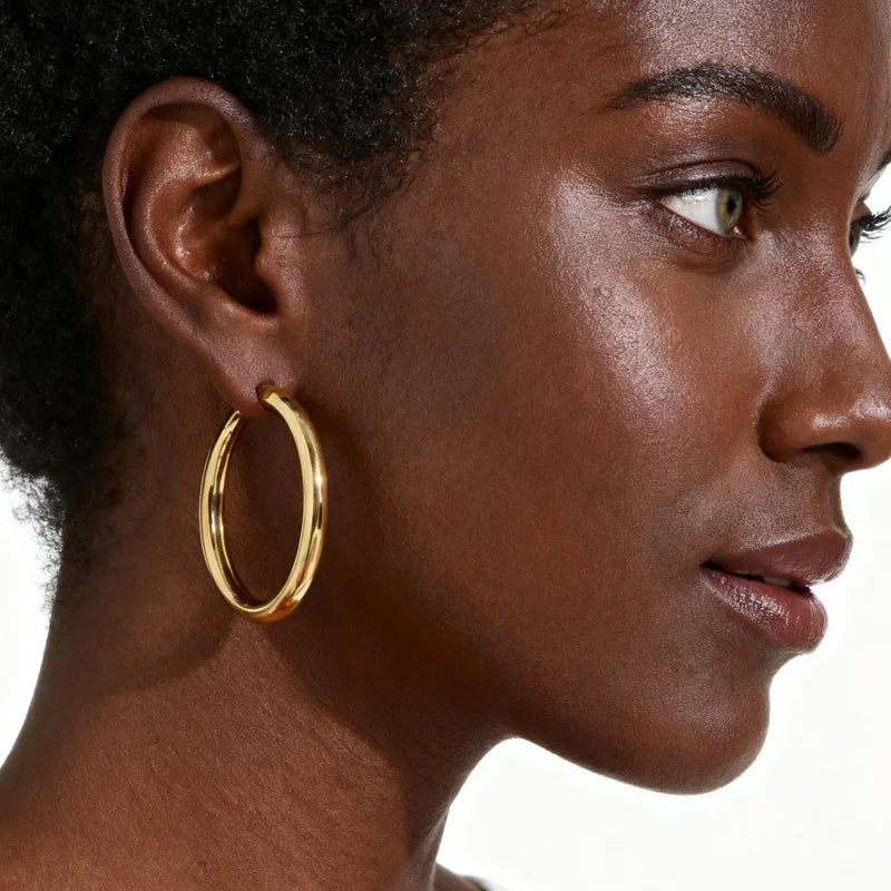 30/40/50mm Kreisförmige Creolen für Damen, Klassische Edelstahl 18k Vergoldete Minimalistische Schmuck Hypoallergen