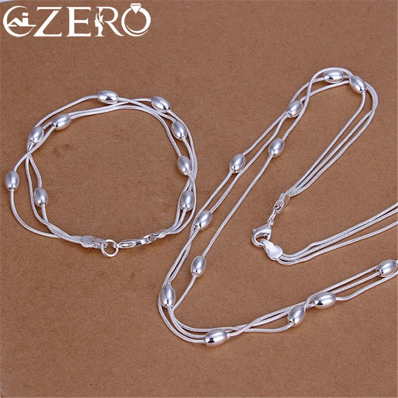 925 Sterling Silber Fransen ovale Perlen Kette Armbänder Halskette Schmuckset für Damen Mode Party Hochzeit Accessoires Geschenke