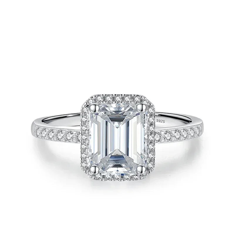 NeeTim 1ct 2ct Moissanit Ring für Damen Smaragdstrahlender Schliff Labor-Diamantringe Sterling Silber 925 mit vergoldetem Ehering