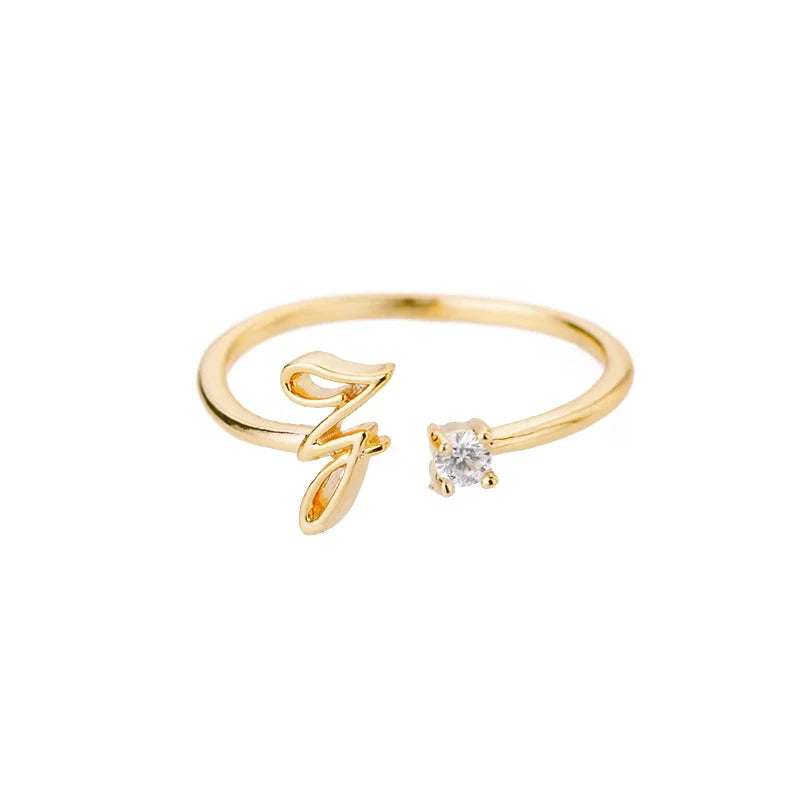 Zirkon-Anfangsbuchstabenring für Damen, Edelstahl, Goldfarben, Alphabet, offener Ring, trendiger Hochzeitstags-, Ästhetik-Schmuck