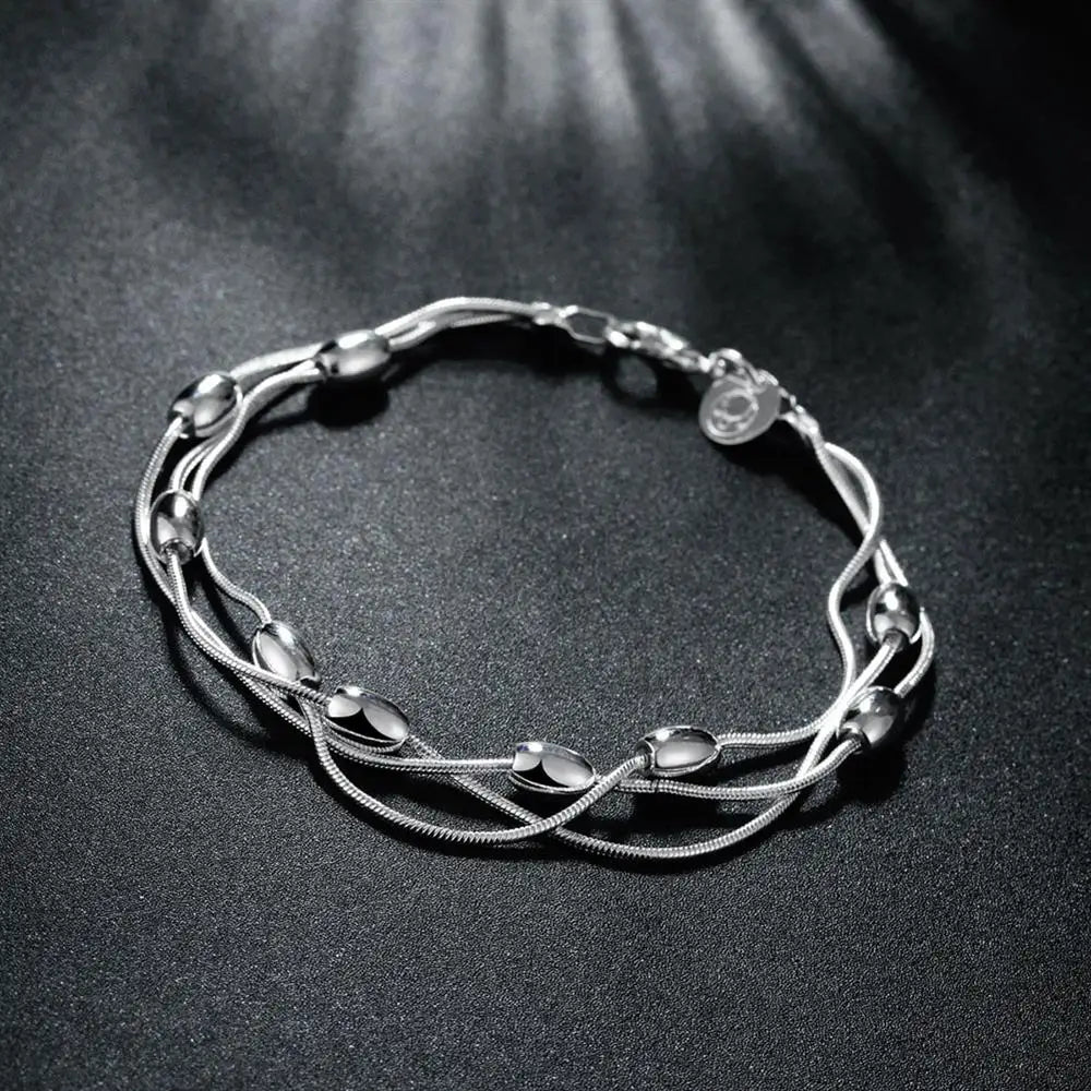 925 Sterling Silber Fransen ovale Perlen Kette Armbänder Halskette Schmuckset für Damen Mode Party Hochzeit Accessoires Geschenke