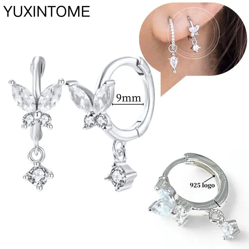925 Sterling Silber Ohrnadel Mode Creolen Weiße Kristall Luxus Damen Silberohrringe Hochzeit Damenschmuck Geschenk