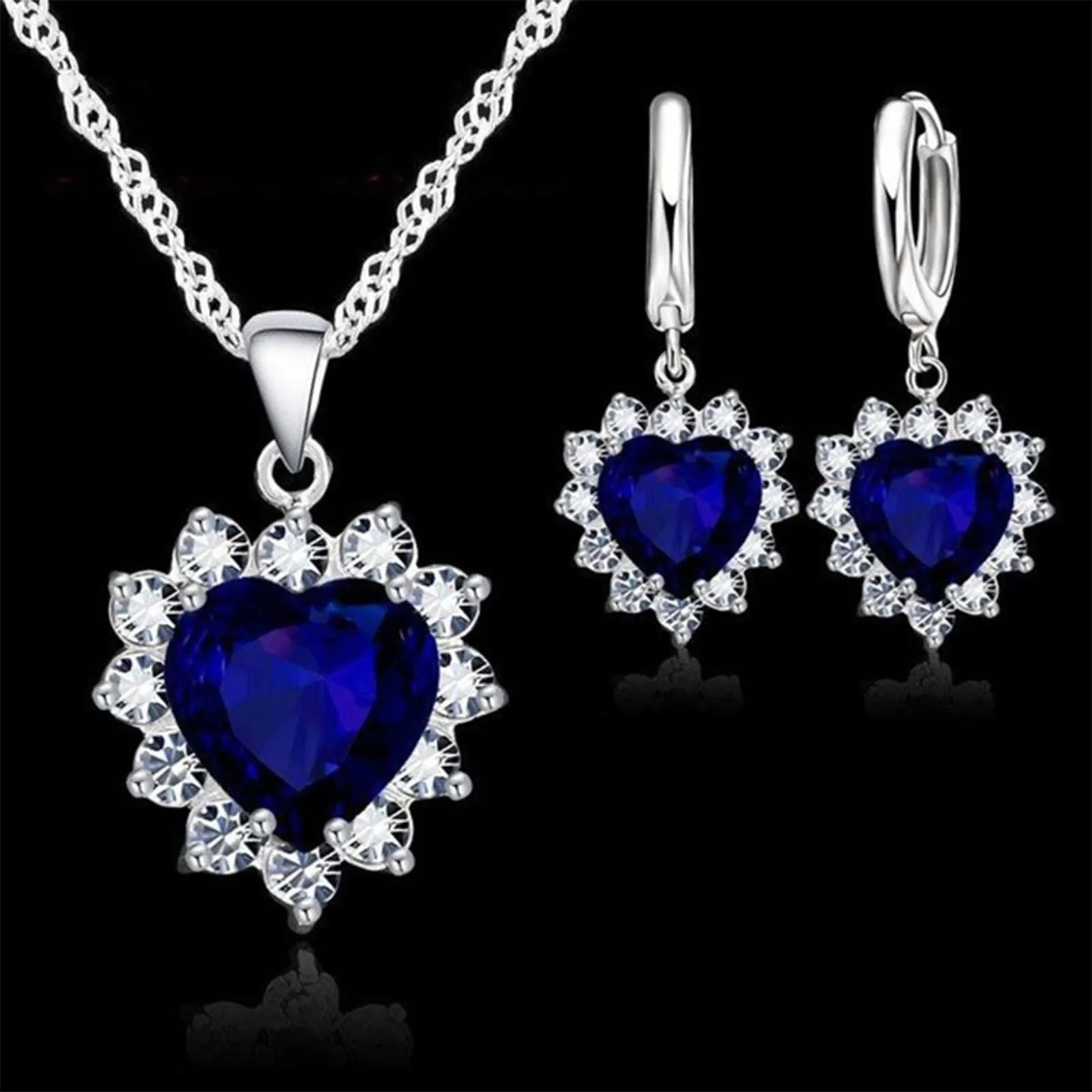 Conjuntos de Joyas para Boda, Compromiso, Aniversario, Regalo, Color Plata 925, Pendiente de Corazón Estampado, Pendientes de Aro para Mujeres y Niñas, Venta Superior