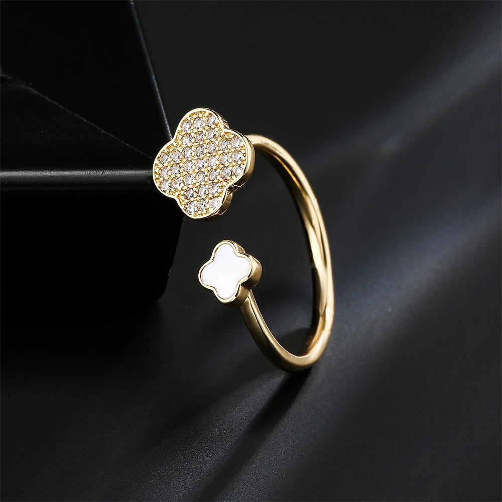 NEWBUY Hot Sale Statement Blüten-Design Offener Ehering für Frauen Luxus AAA CZ Zirkonia Verlobungsschmuck Femme Bijoux