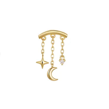 CANNER 1PC Vier-Punkt-Stern Mond Quaste Lotus Knorpel Spirale Piercing 925 Sterlingsilber Ohrstecker Für Frauen Ins Ohrring