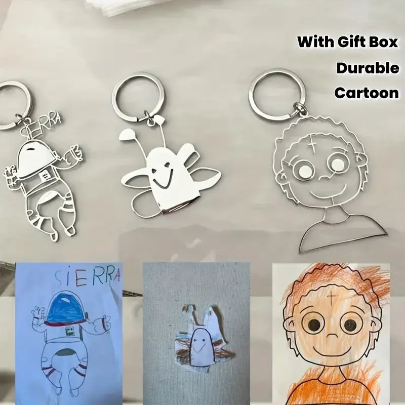 Individueller Edelstahl Kinderzeichnung Anhänger Schlüsselanhänger Kinder Kunstwerke Personalisierte Foto Logo Schlüsselring Schlüsselanhänger Schmuck Geschenke