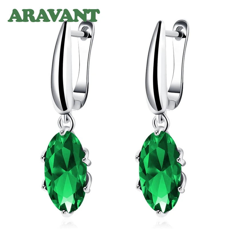Aravant 925er Silber Ovale Grüne Zirkon Ohrhänger für Damen, Mode Hochzeit Schmuck