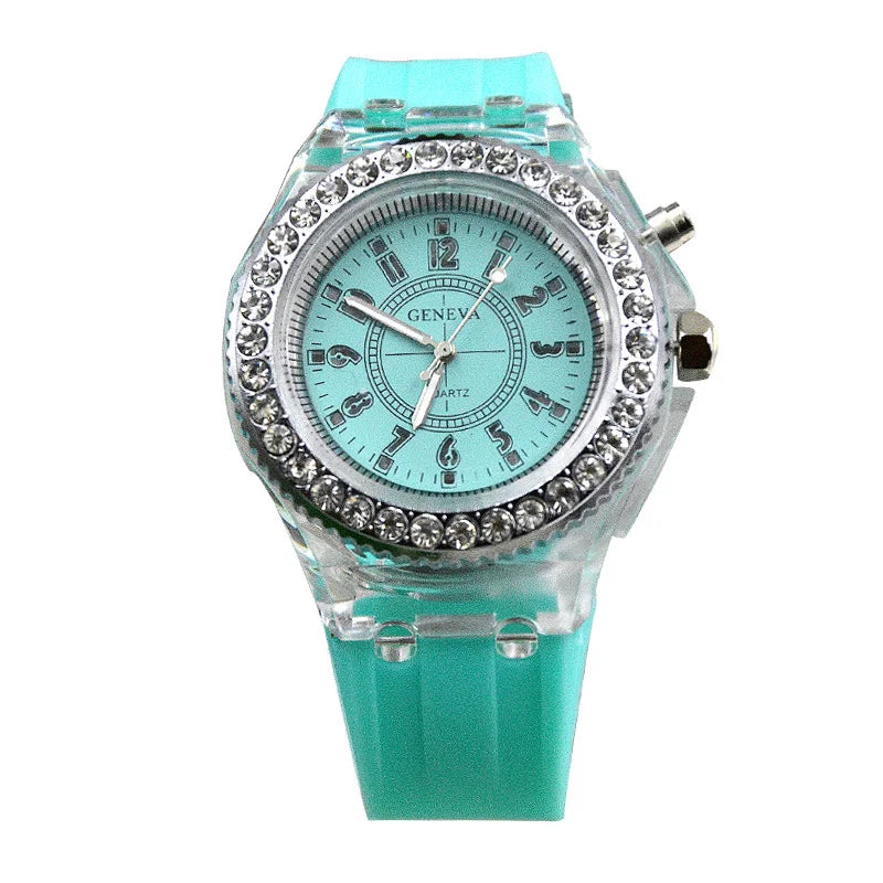 Leuchtende Quarzuhr für Frauen Persönlichkeit Strass Led Mode Genf Männliche und Weibliche Studenten Paar Gelee Armbanduhren