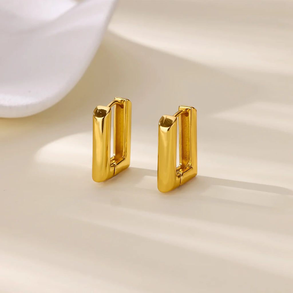 Elegantes pendientes cuadrados para mujer y niña, aretes de aro de acero inoxidable, joyería estética de lujo para boda y compromiso