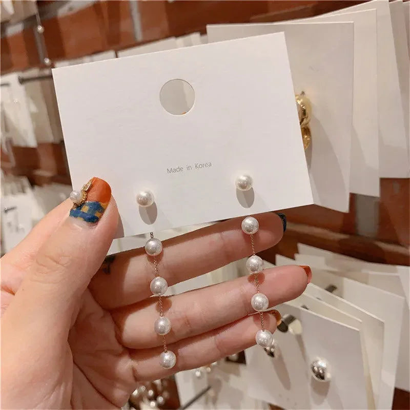 Modische Perlen-Ohrhänger für Damen, niedliche koreanische Kristall-Strass-Ketten-Ohrringe, Brautschmuck für Hochzeitsfeiern, Geschenke 2024