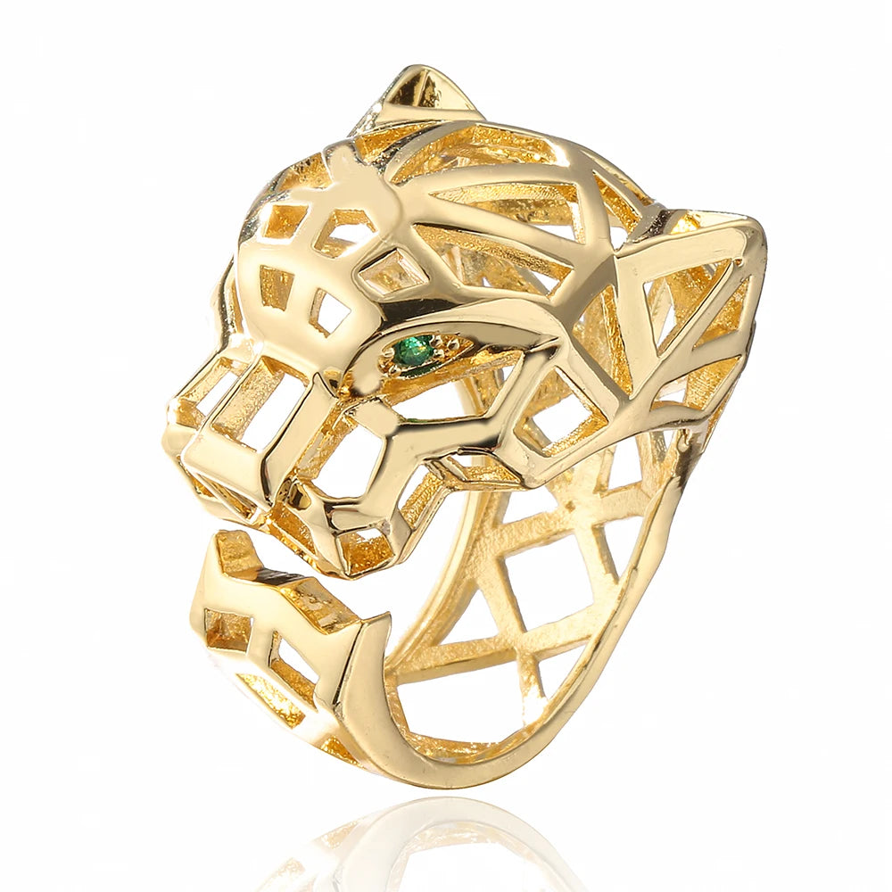 NEWBUY Hochwertiger Modeschmuck Großer Tierring für Frauen Mädchen Party Schmuck Goldfarbe Zirkon Leopard Offener Ring Großhandel