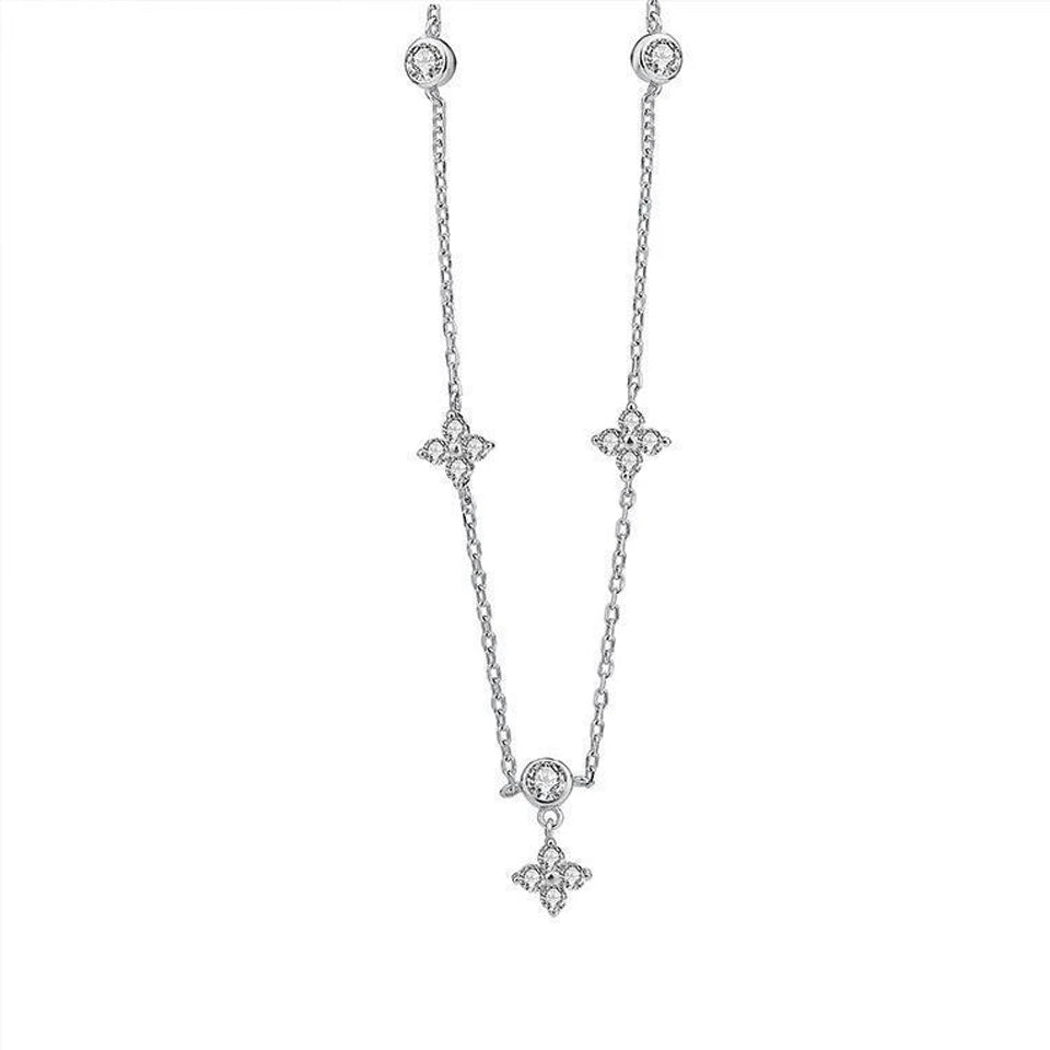 Yupsk Inlaid Zircon Four-leaf Flower Chain Necklace for Women New Niche Light Luxury Hot Fashion Collares Choker Accessories