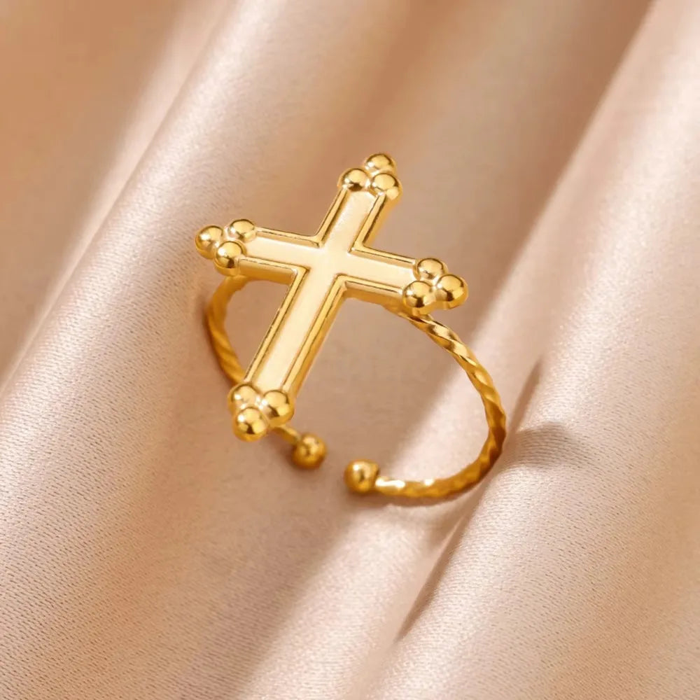 Edelstahl Kreuzringe für Frauen Vintage Gold Farbe Öffnung Kreuz Fingerring Party Hochzeit Schmuck Geschenk anillos mujer