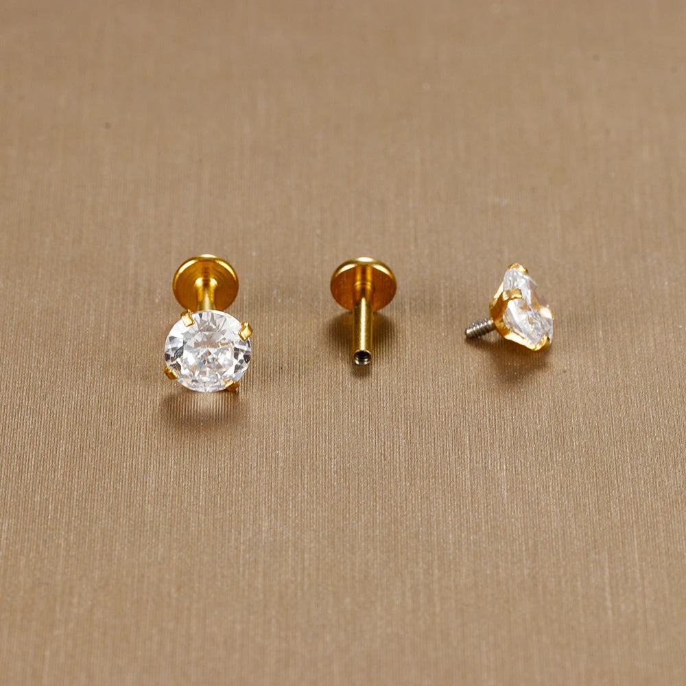 2PC Labret Tragus Stud Earrings 16G Surgical Stainless Steel CZ Crystal  Monroe Helix Cartialge Conch Medusa Lip Body Piercing