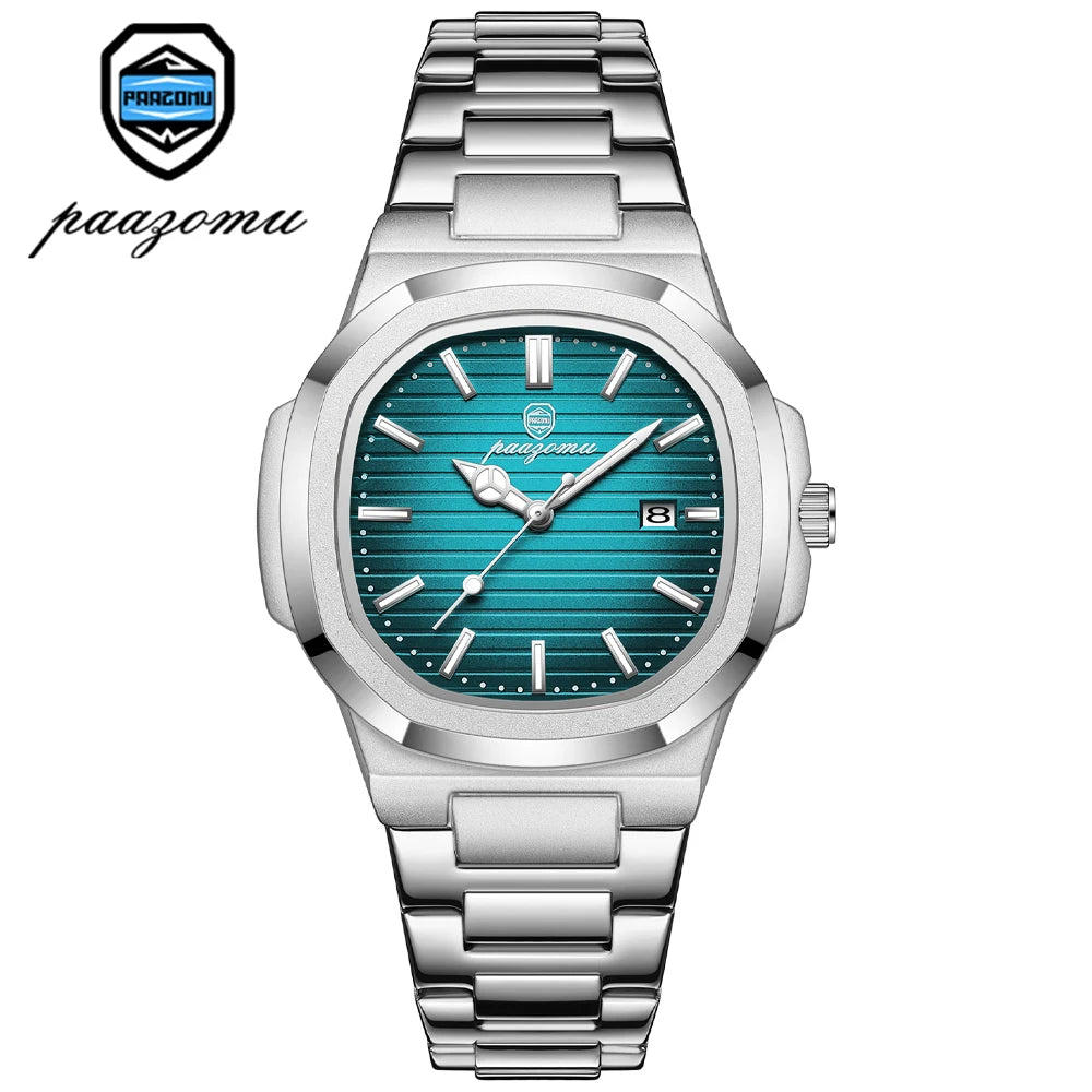 PAAZOMU Top Marca de Lujo Hombre Reloj Deportivo Impermeable Luminoso Fecha Hombre Reloj de Pulsera Cuadrado Dial Cuarzo Hombre Relojes Alta Calidad