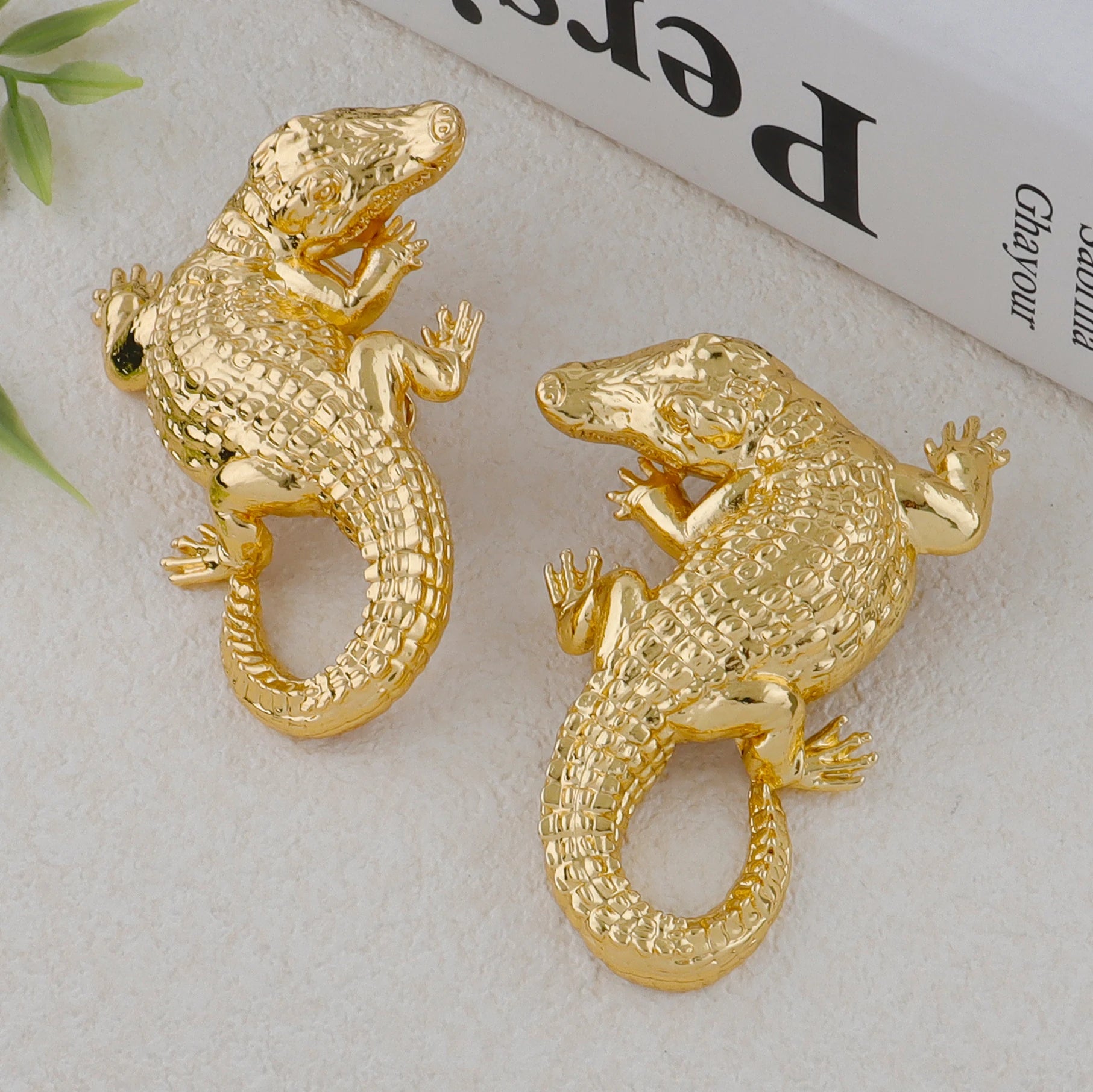 Afrikanisches Großes Krokodil Schmuckset für Damen Lady Große Halskette Arabische Goldfarbe Ohrringe Armband Braut Frau Jubiläumsgeschenk