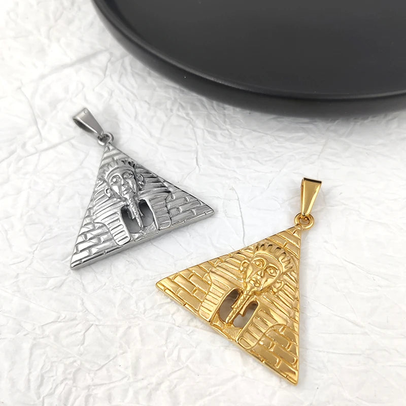 Joyería de moda, chapado en oro PVD, dije de pirámide egipcia, colgante de faraón de Egipto de acero inoxidable para collar de mujer y hombre