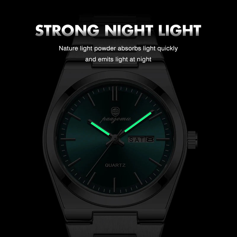 PAAZOMU Reloj de cuarzo de moda para hombre, de acero inoxidable, impermeable, luminoso, cronógrafo, fecha, multifunción para hombre