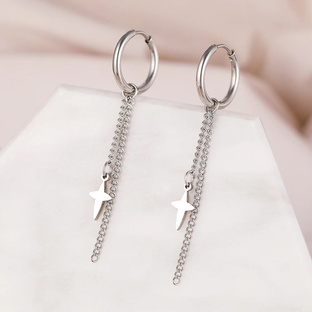 Aomogo Edelstahl Ohrringe Minimalistisch Geometrisch Sechseckig 3D Design Gothic-Stil Mode Ohrhänger Damenschmuck