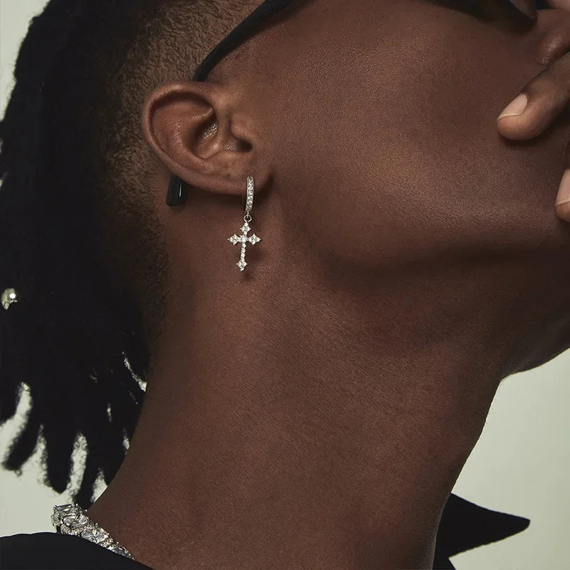 Pendientes de Cruz de Diamantes Creativos Hombre Mujer Diseño de Nicho de Alta Calidad Estilo Hip Hop Hipster de la Costa Oeste