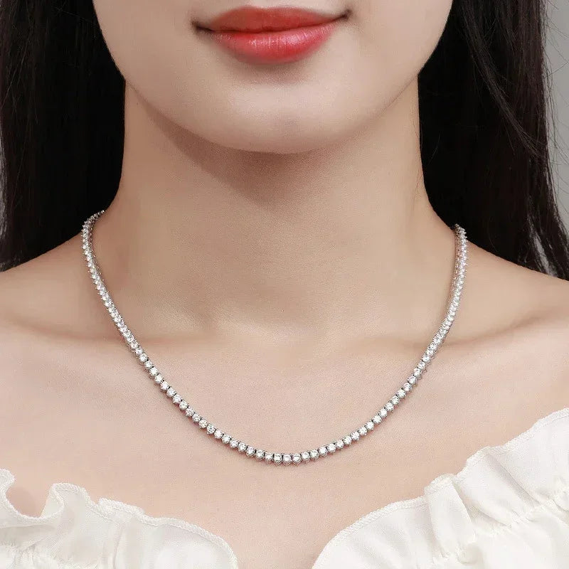 NeeTim Collar de tenis de moissanita con 3 garras de plata de ley 925 chapado en oro blanco de 18 quilates, collares de diamantes de laboratorio brillantes para mujer