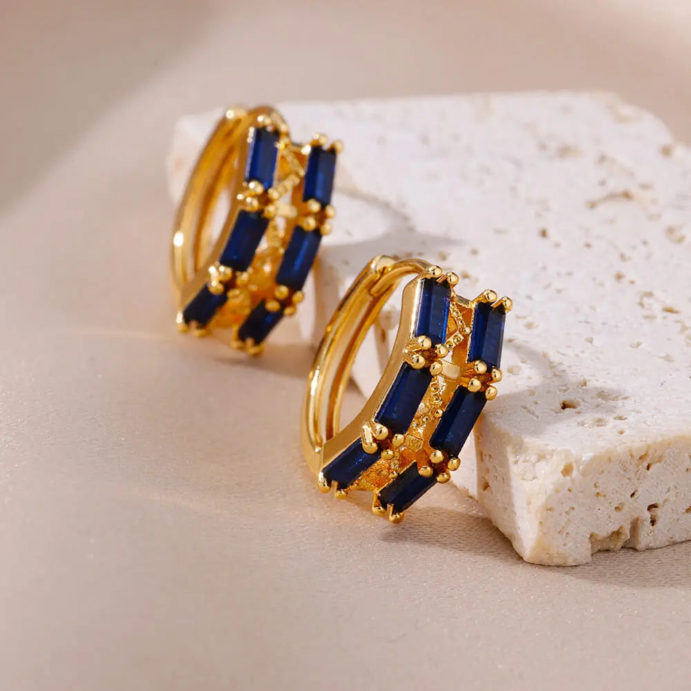 Luxus Blaue Zirkon Ohrringe für Damen Edelstahl Ohrringe 2024 Trendiges Neues Design Goth Schmuck Ohrringe Damen