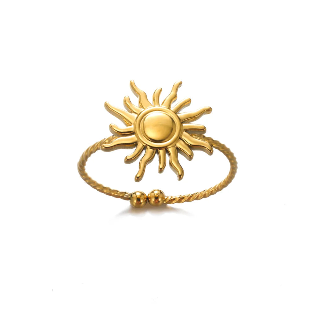 Edelstahl Übertrieben Große Blumenringe Für Frauen Gold Farbe Sonnenblume Fingerring Weiblich Mode Ästhetischer Schmuck Geschenk