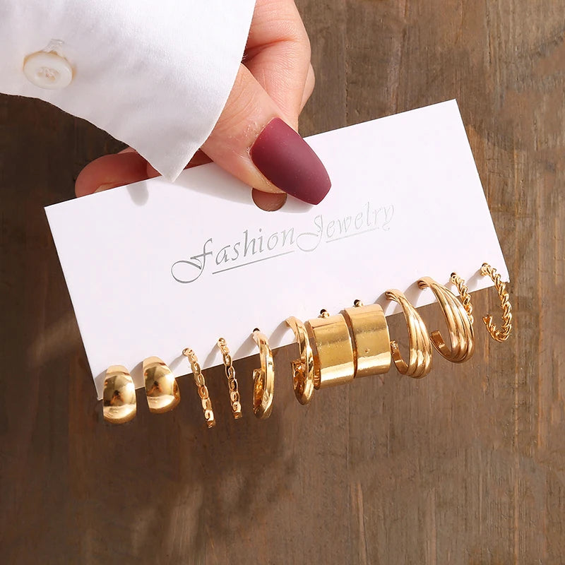 Aretes de Perlas Geométricos Vintage Color Oro, Set de Aretes Colgantes Cuadrados de Metal Trenzado Redondos para Mujer, Joyería de Fiesta Sencilla y de Moda
