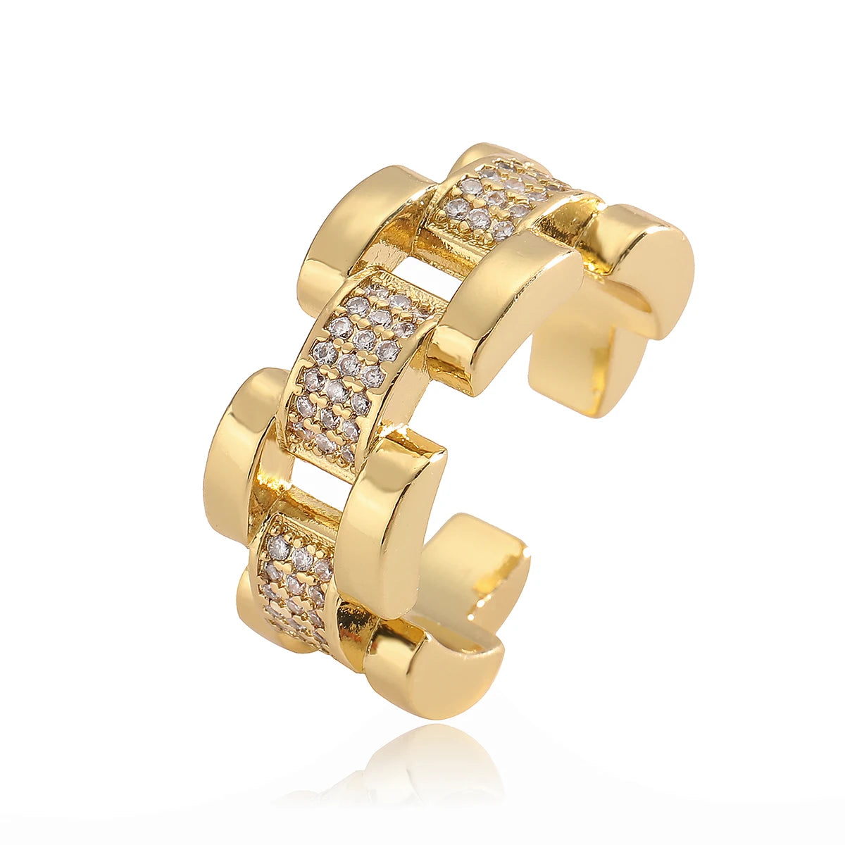NEWBUY Zarte goldfarbene Statement-Design CZ Party-Ringe für elegante Frauen Finger-Accessoires