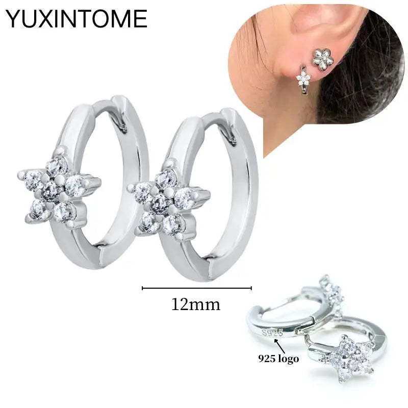 925 Sterling Silber Ohrnadel Mode Creolen Weiße Kristall Luxus Damen Silberohrringe Hochzeit Damenschmuck Geschenk
