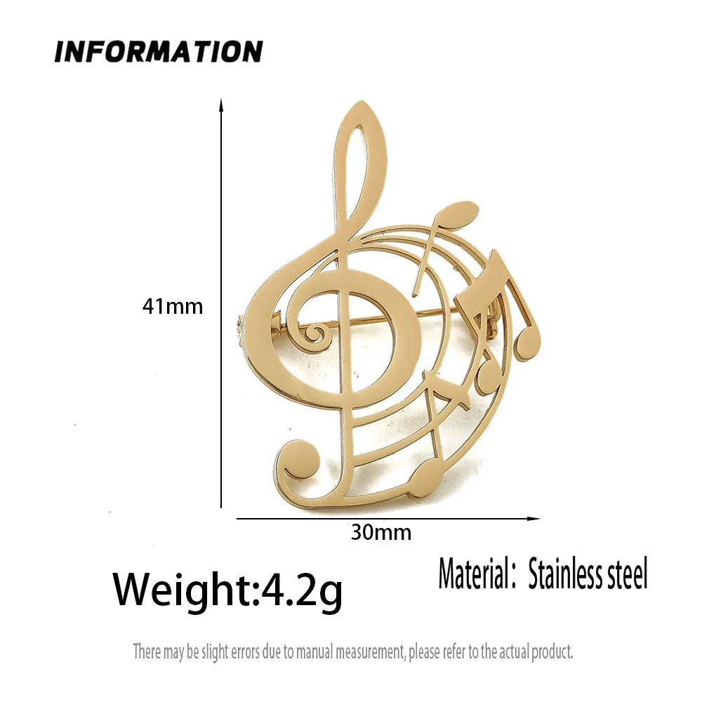 Creative punk style hollow music symbol stainless steel gold-plated 18K brooch, black suit accessories, wedding matching set
