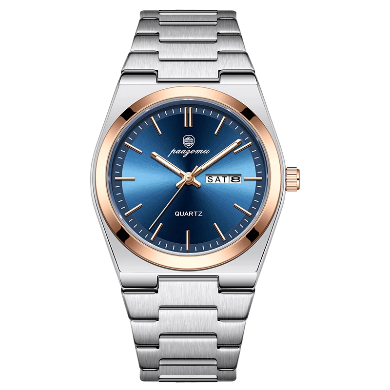 PAAZOMU Reloj de cuarzo de moda para hombre, de acero inoxidable, impermeable, luminoso, cronógrafo, fecha, multifunción para hombre