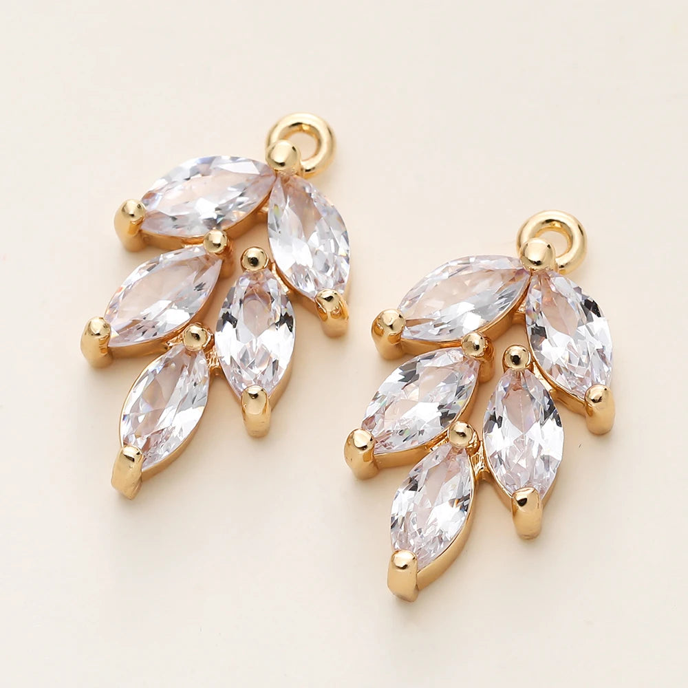 2/4 piezas de colgantes de dijes de hojas variadas chapados en oro de 18 quilates con circonitas para suministros de fabricación de joyas de collar DIY